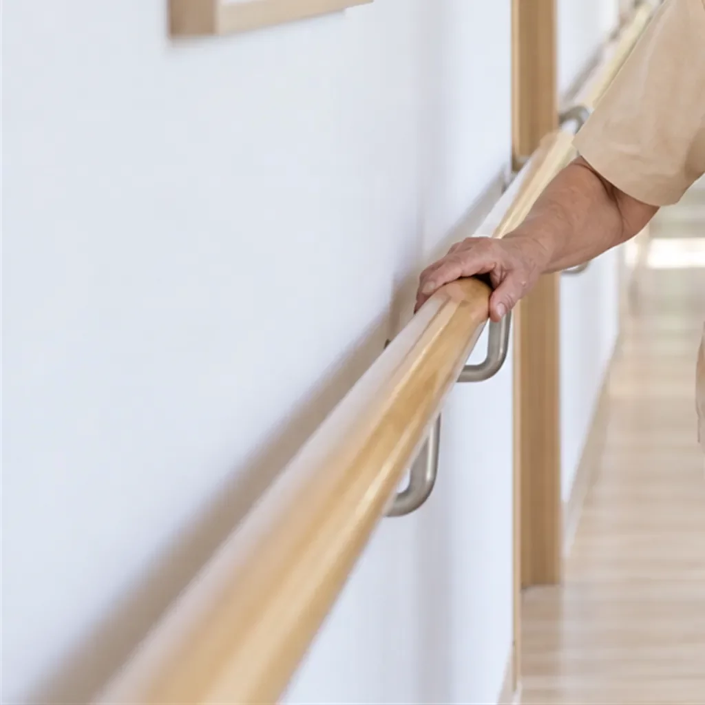 ราวจับตลอดแนวทางเดิน พื้นกันลื่น | Omkod Nursing Home