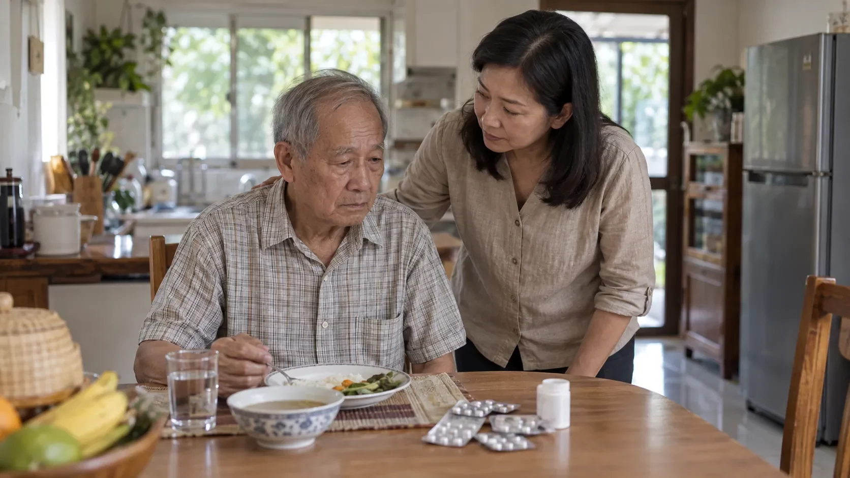 ลูกสาวกลับมาบ้านเห็นคุณพ่อนั่งกินข้าวคนเดียวและยาที่ยังไม่ได้แกะ | Daughter noticing signs her father needs help