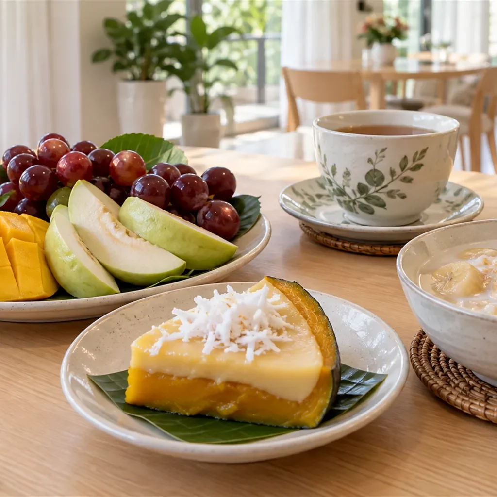 ของว่างบ่าย ขนมไทย ผลไม้ และน้ำชา | Omkod Nursing Home