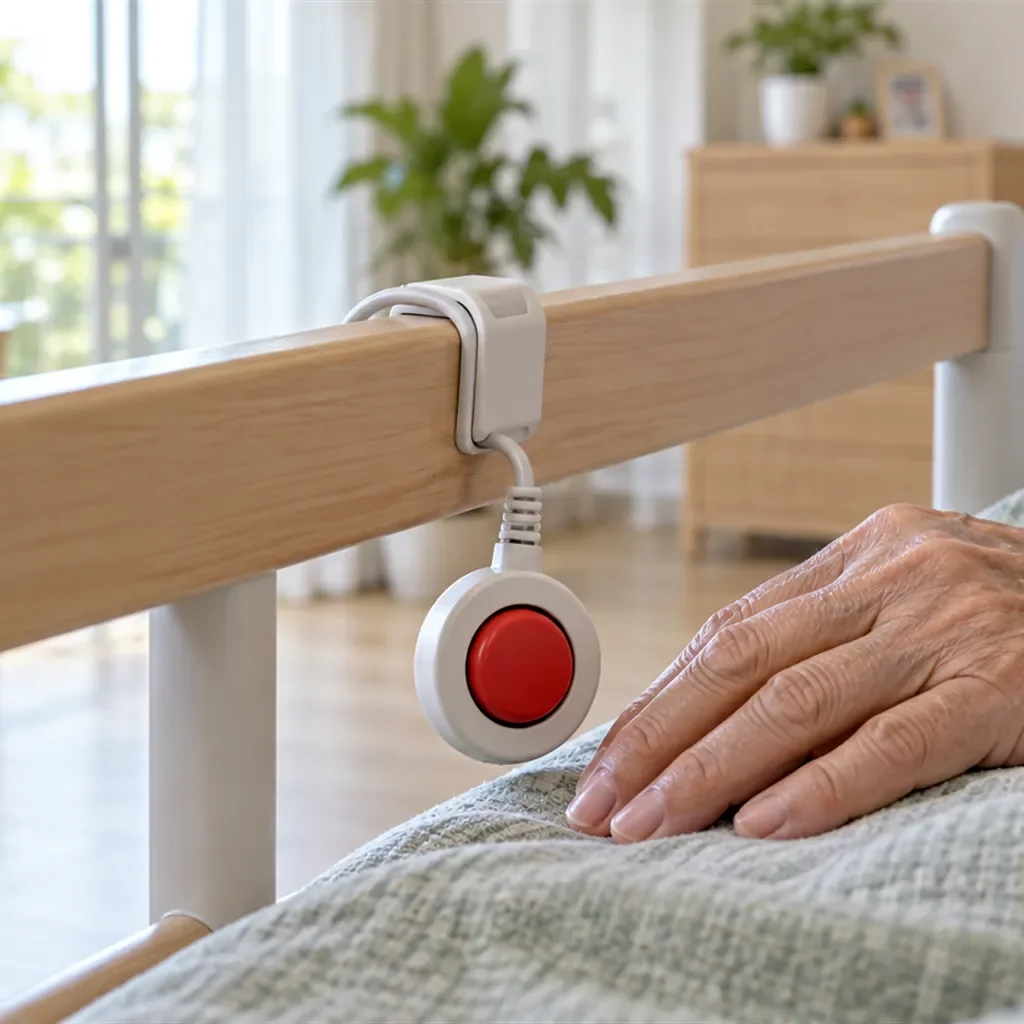 กริ่งเรียกผู้ดูแลติดราวเตียงในระยะมือเอื้อมถึง | Omkod Nursing Home